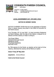 Notice of Casual Vacancy Coxheath Parish Council