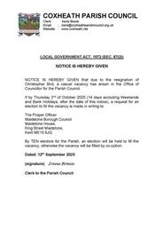 Notice of Casual Vacancy Coxheath Parish Council